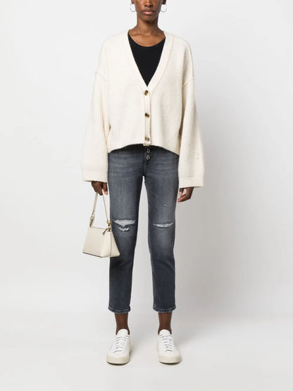 High-Waisted Cropped Ripped Jeans