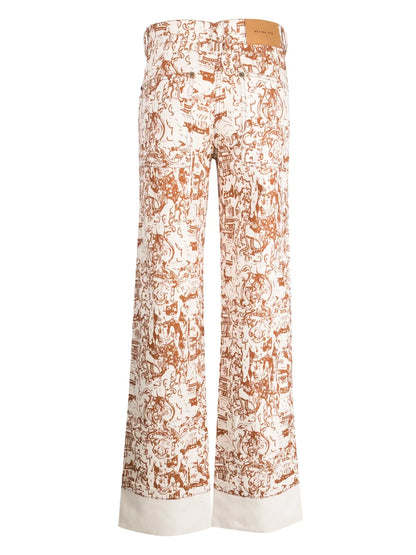 Nemy Renaissance-Print High-Rise Wide-Leg Jeans