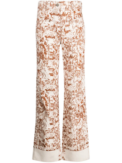 Nemy Renaissance-Print High-Rise Wide-Leg Jeans