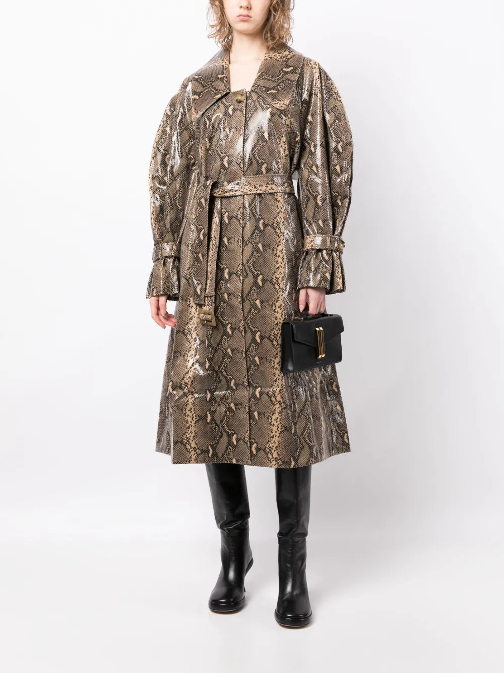 Snakeprint-Effect Belted-Waist Coat