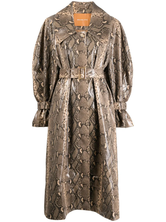 Snakeprint-Effect Belted-Waist Coat