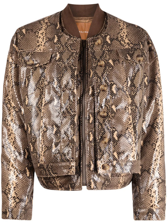 Wells Snakeskin-Print Bomber Jacket