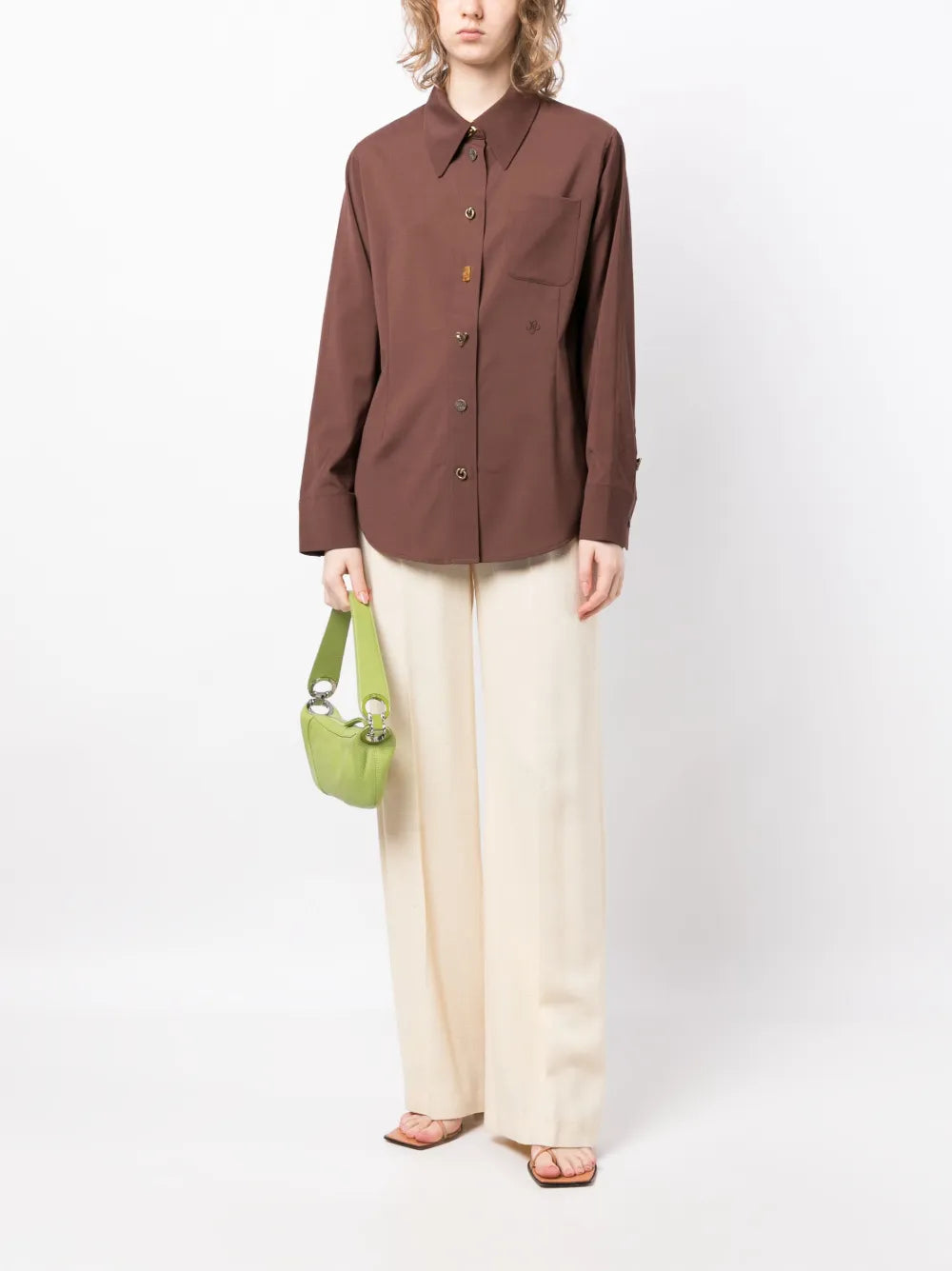 Long-Sleeve Button-Fastening Shirt
