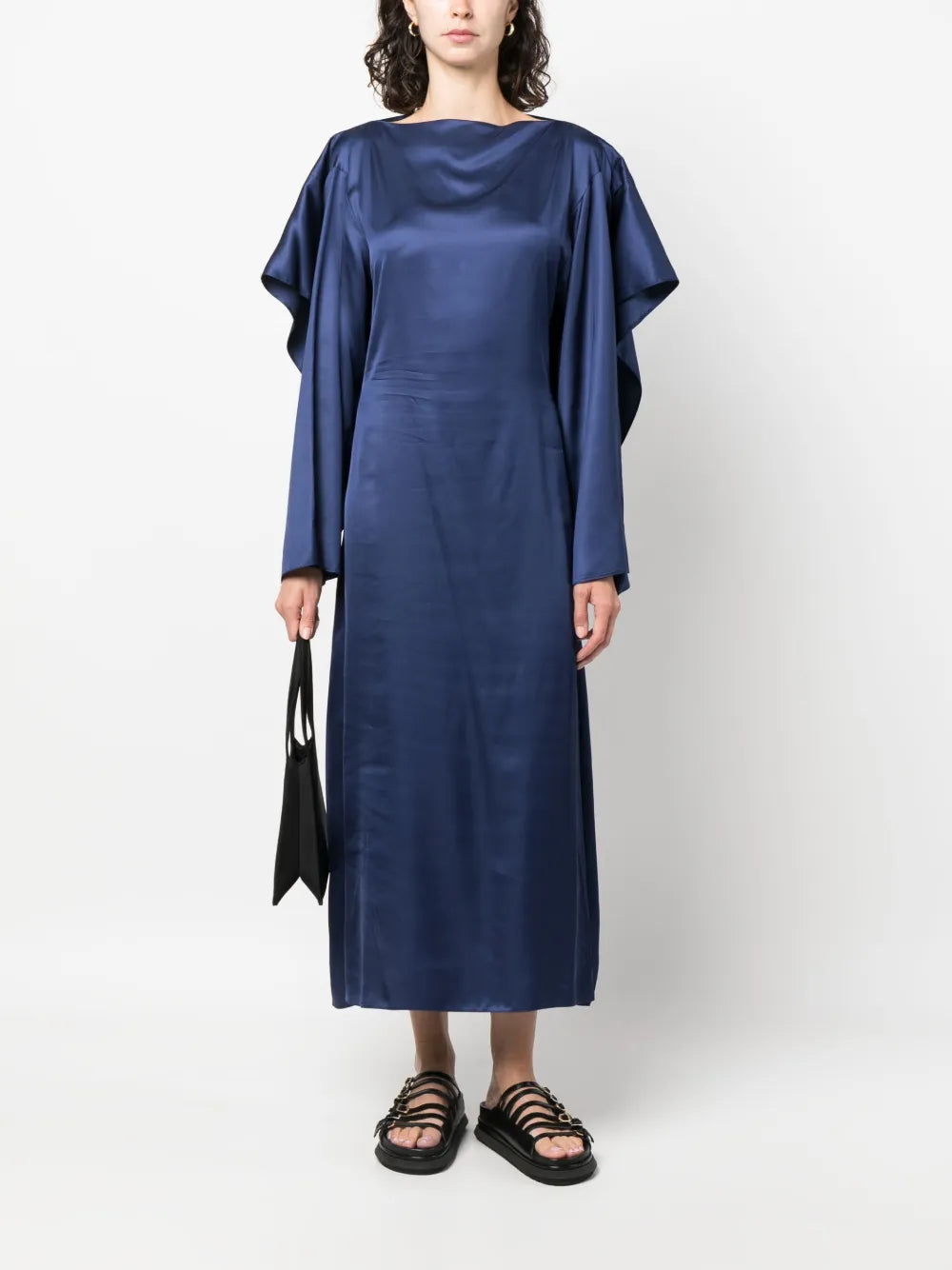 Long-Sleeve Satin Midi Dress