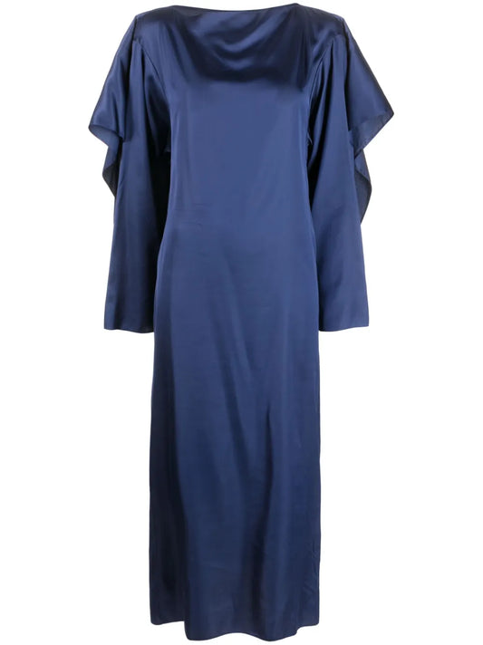 Long-Sleeve Satin Midi Dress
