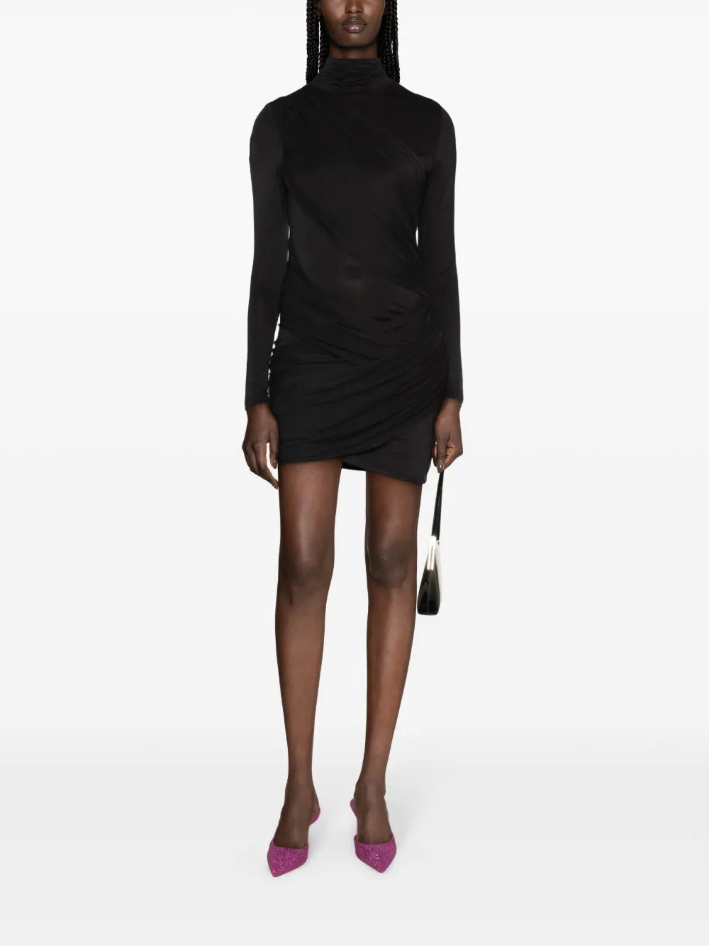Kores Roll-Neck Draped Minidress
