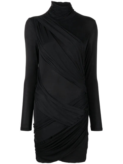 Kores Roll-Neck Draped Minidress
