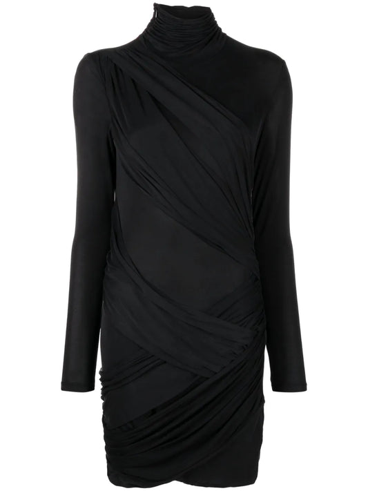 Kores Roll-Neck Draped Minidress