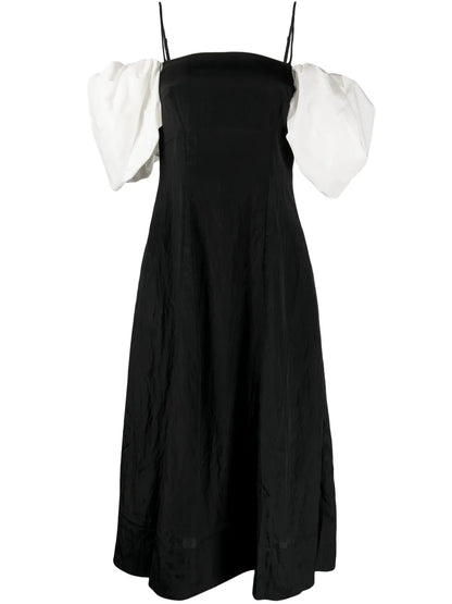 Oksana Puff-Sleeve Midi Dress