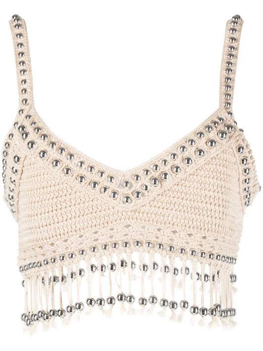 Bead-Embellished Cropped Top