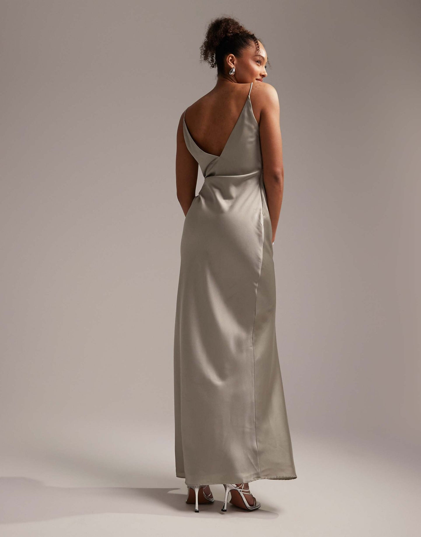 Bridesmaid Satin Cami Maxi Dress With Drape Detail