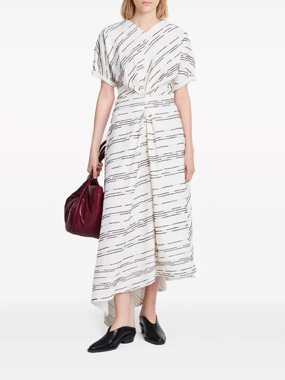 Stripe-Pattern Asymmetric Maxi Dress