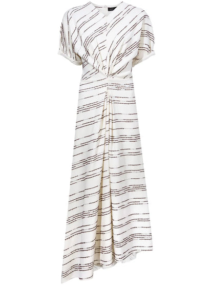 Stripe-Pattern Asymmetric Maxi Dress