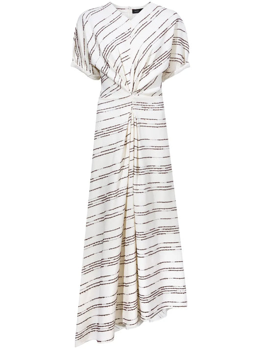 Stripe-Pattern Asymmetric Maxi Dress