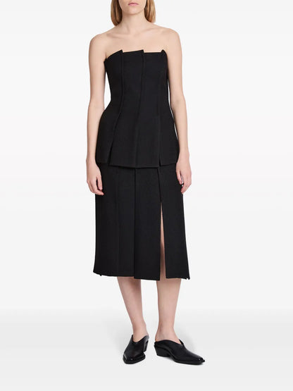 High-Waist Twill Midi Skirt