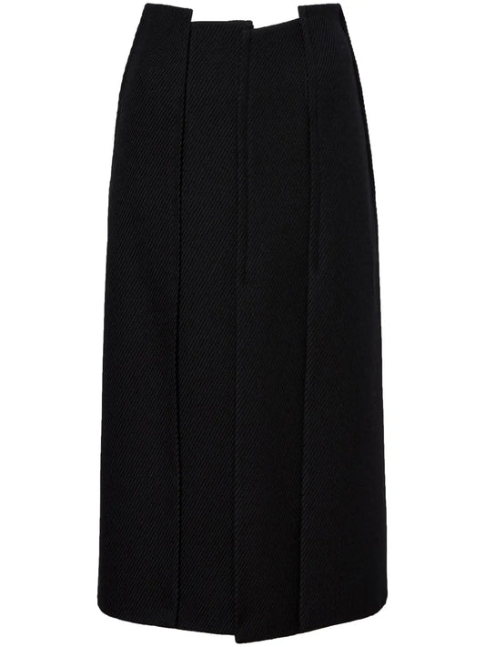 High-Waist Twill Midi Skirt