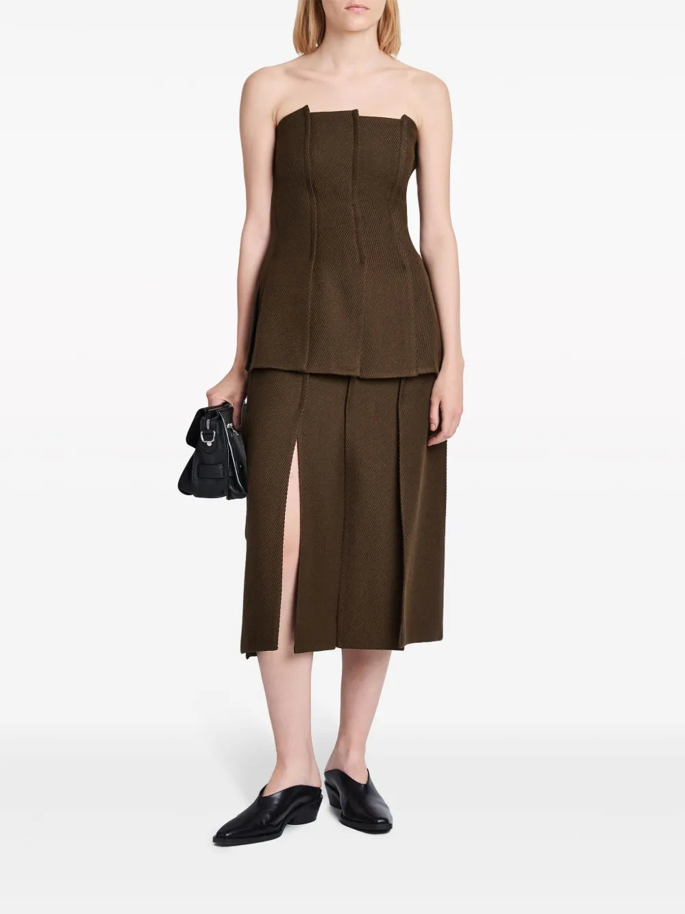 High-Waist Twill Midi Skirt