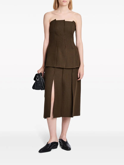High-Waist Twill Midi Skirt