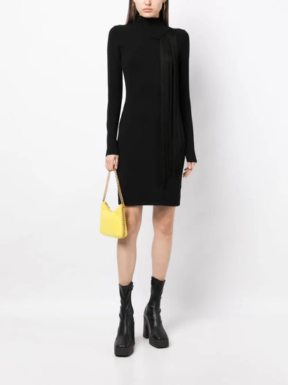 Asymmetric Fringed Knitted Dress