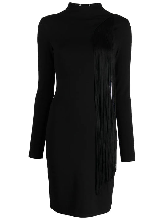 Asymmetric Fringed Knitted Dress