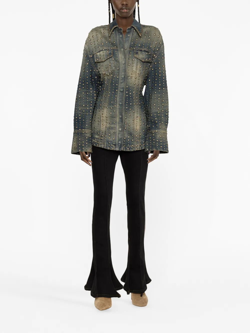 Stud-Design Old-Washed Denim Jacket