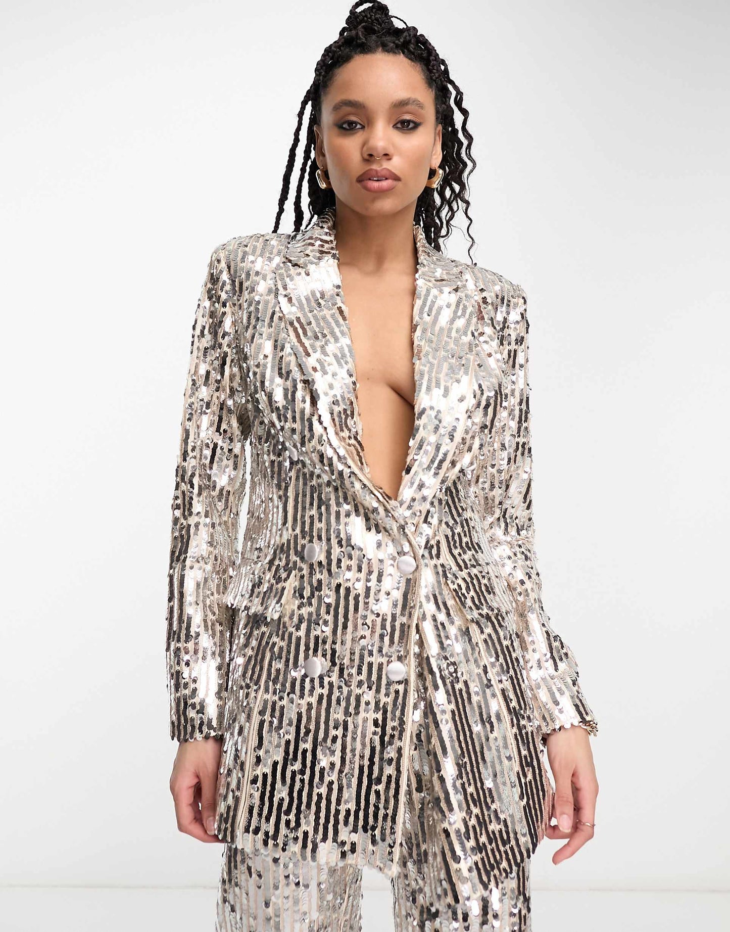 Sequin Slim Double Breasted Suit Blazer