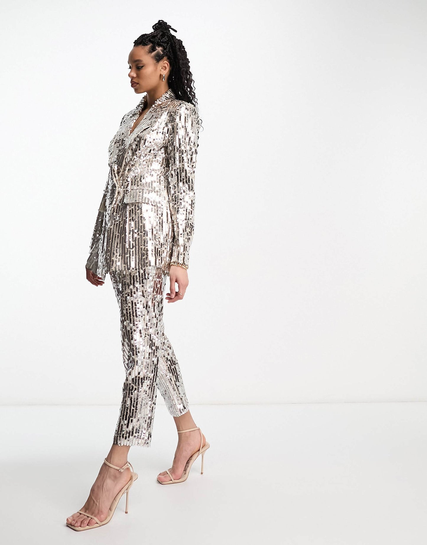 Sequin Slim Double Breasted Suit Blazer