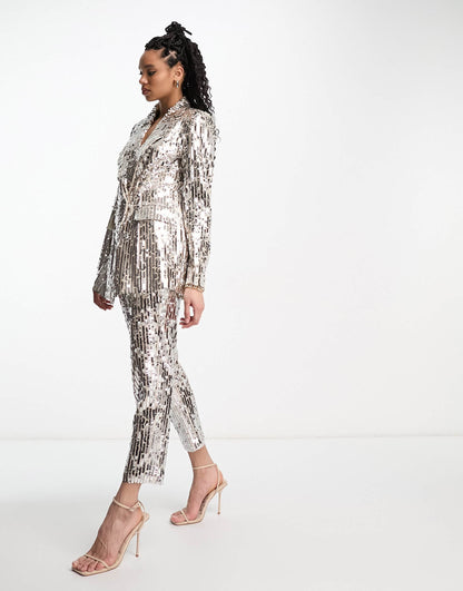 Sequin Slim Double Breasted Suit Blazer