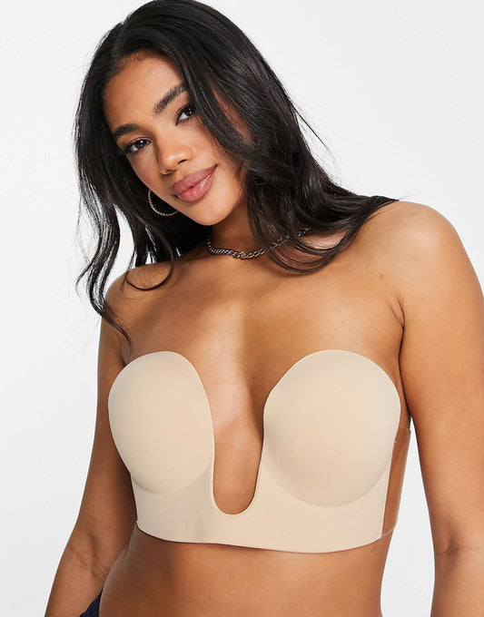 Seamless U Plunge Backless And Strapless Stick On Bra