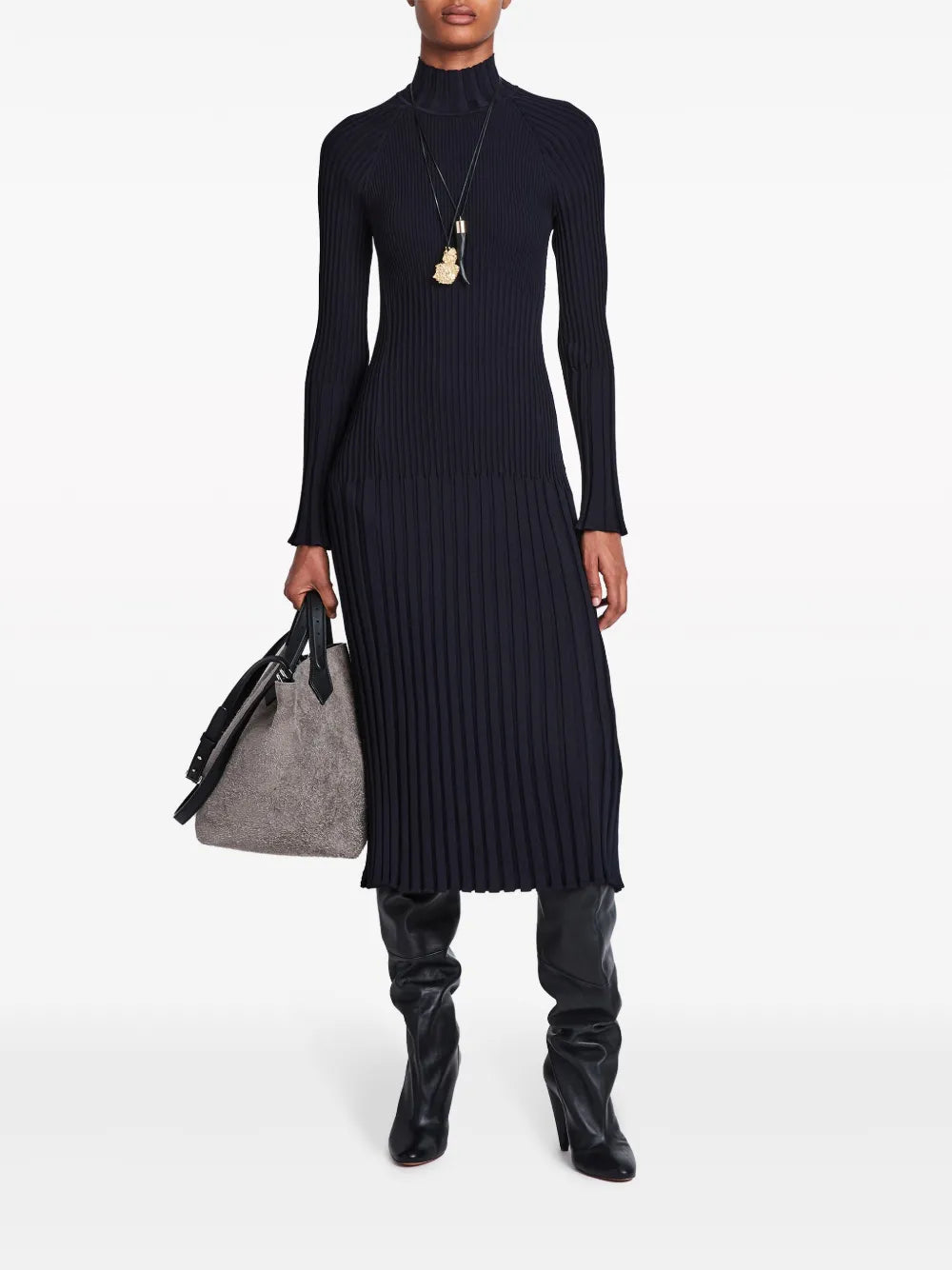Roll-Neck Ribbed Midi Dress