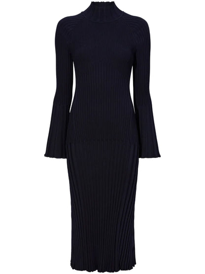 Roll-Neck Ribbed Midi Dress