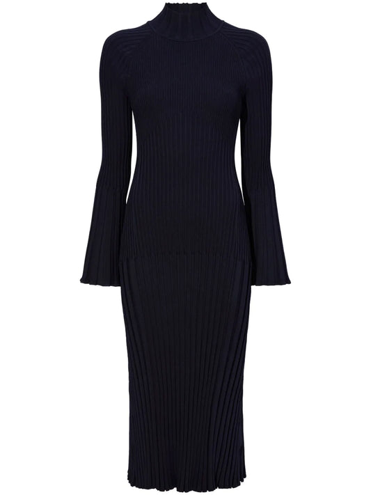 Roll-Neck Ribbed Midi Dress