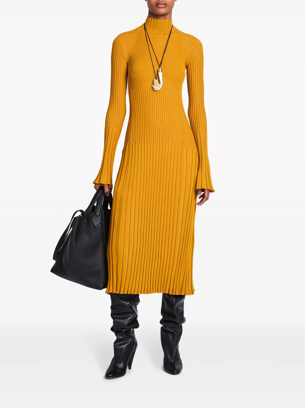 Roll-Neck Ribbed Midi Dress