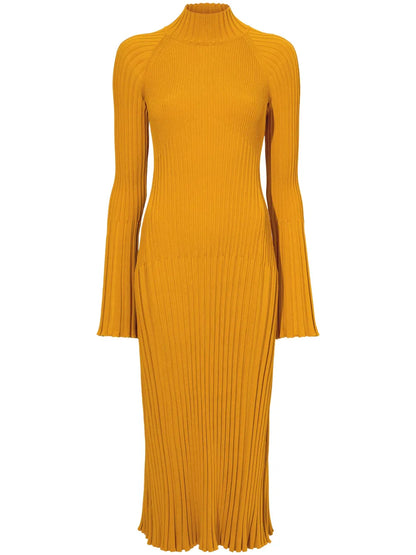 Roll-Neck Ribbed Midi Dress