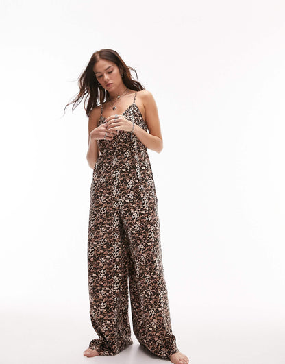 Animal Print Satin Beach Jumpsuit