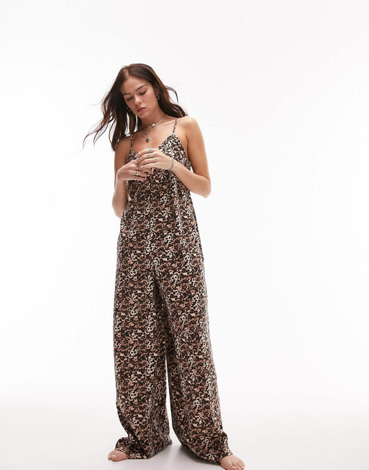 Animal Print Satin Beach Jumpsuit