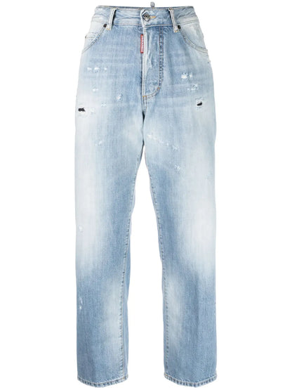 Bleached-Wash Cropped Jeans