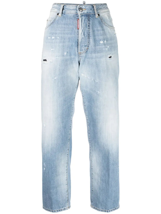 Bleached-Wash Cropped Jeans