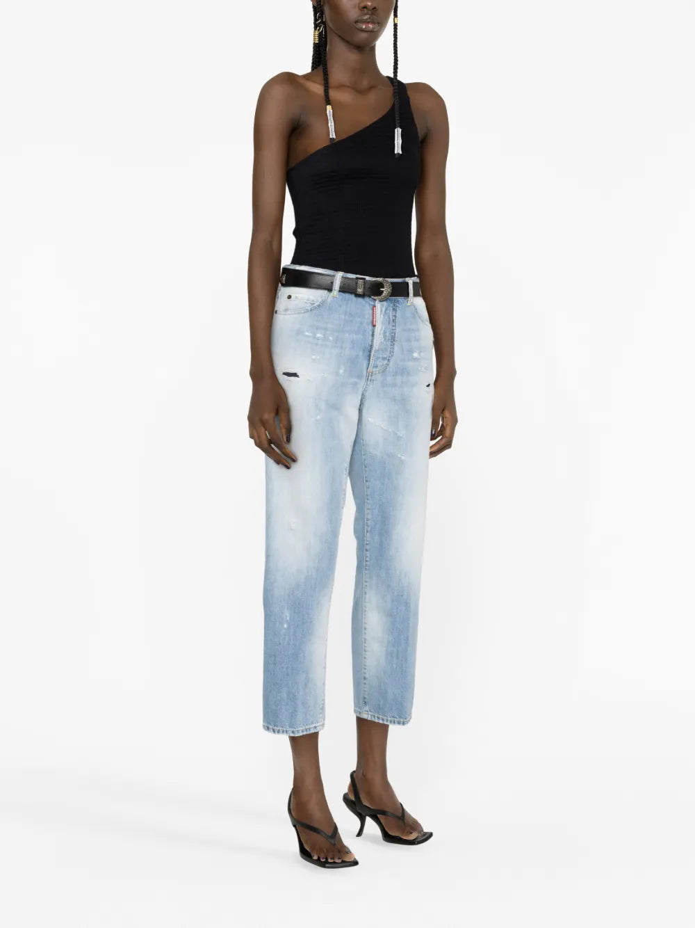 Bleached-Wash Cropped Jeans