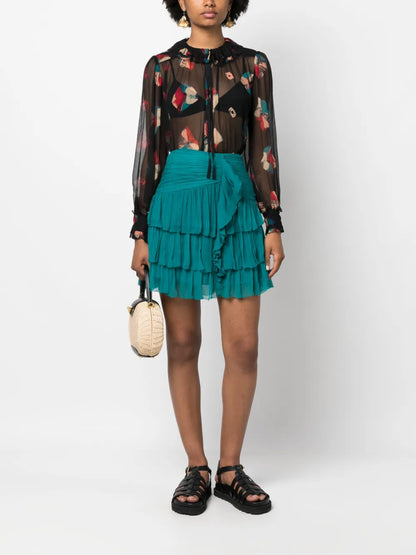 Abstract-Print Sheer Blouse