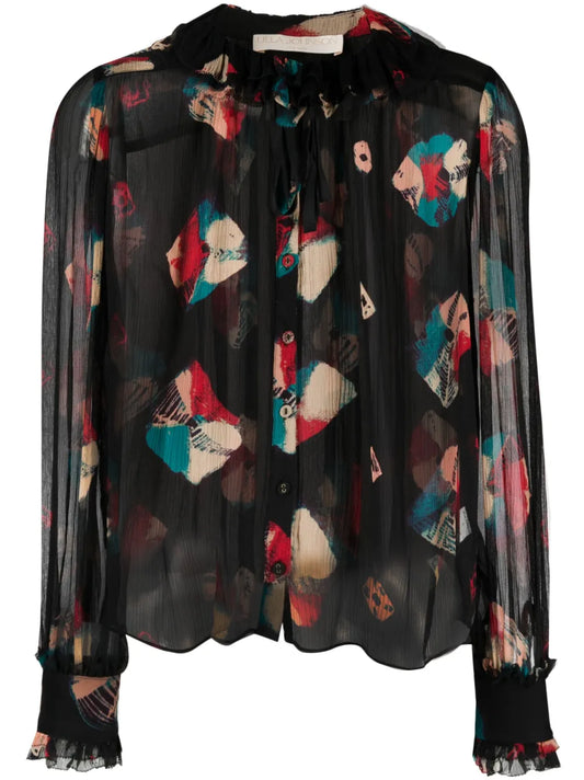 Abstract-Print Sheer Blouse