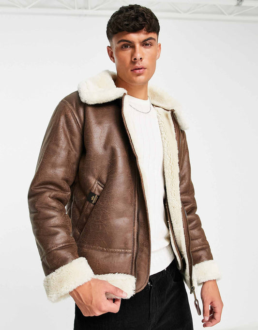 B3 Faux Leather Shearling Flight Jacket