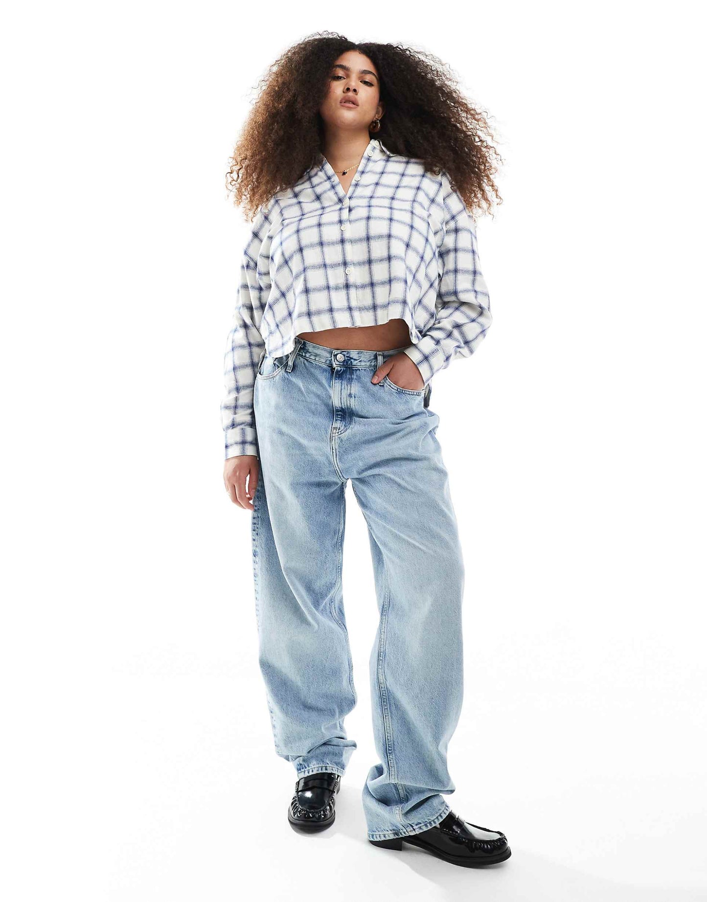 Plus Cropped Long Sleeve Shirt