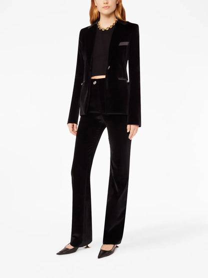 Crystal-Button Velour Single-Breasted Blazer