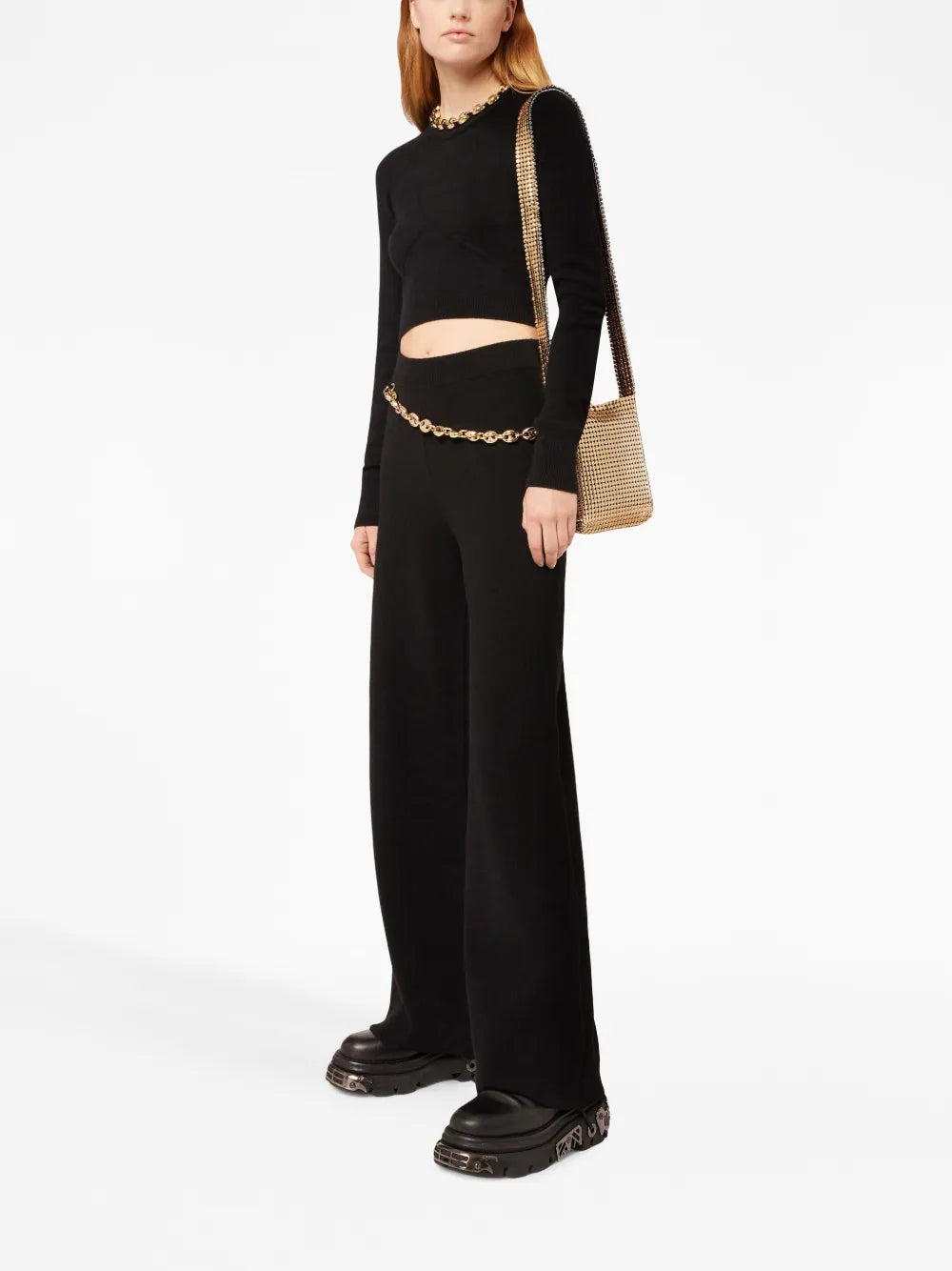 Chainmail-Detail Wool-Cashmere Trousers