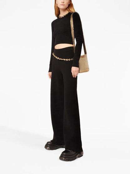 Chainmail-Detail Wool-Cashmere Trousers