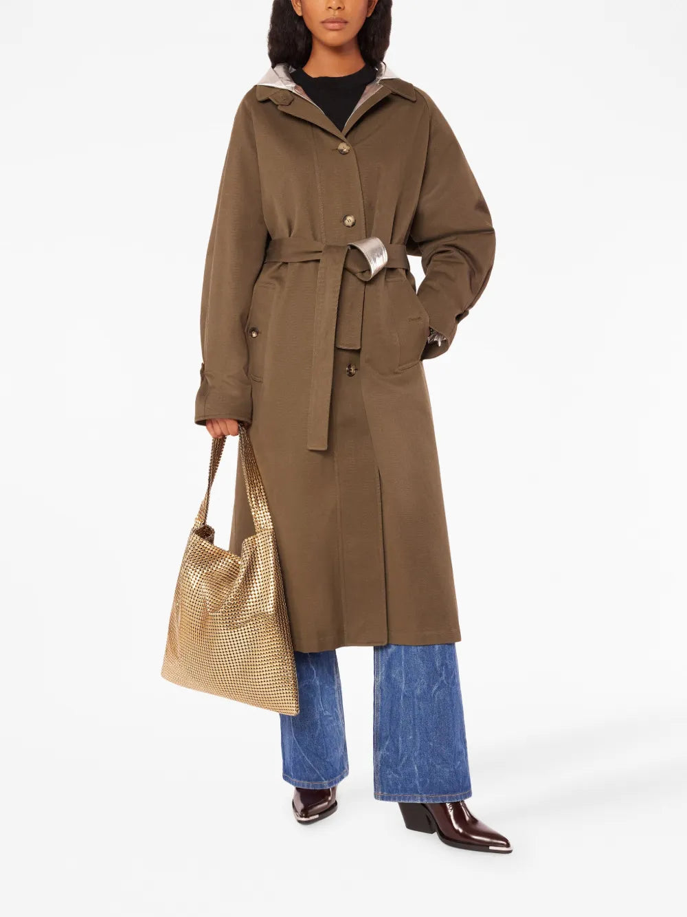 Laminated-Panel Hooded Trench Coat