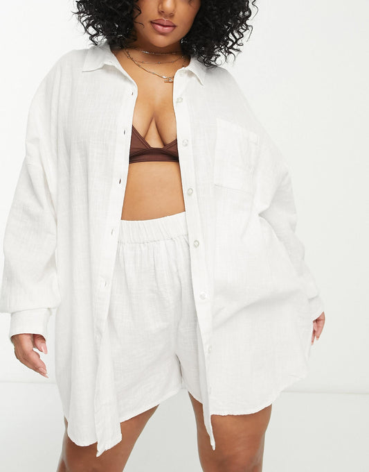 Curve Cotton Textured Beach Shirt Co-Ord