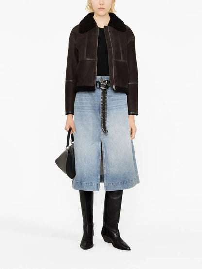 Shearling-Trim Suede Jacket