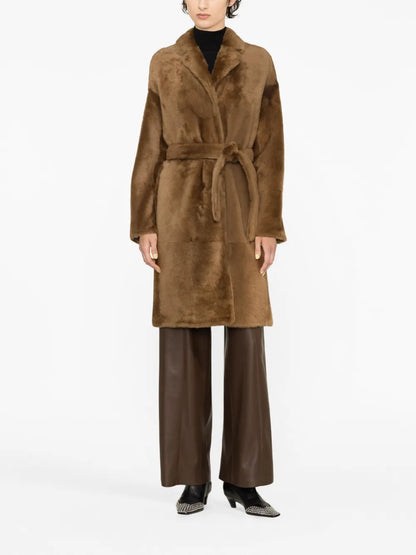 Shearling Belted Single-Breasted Coat